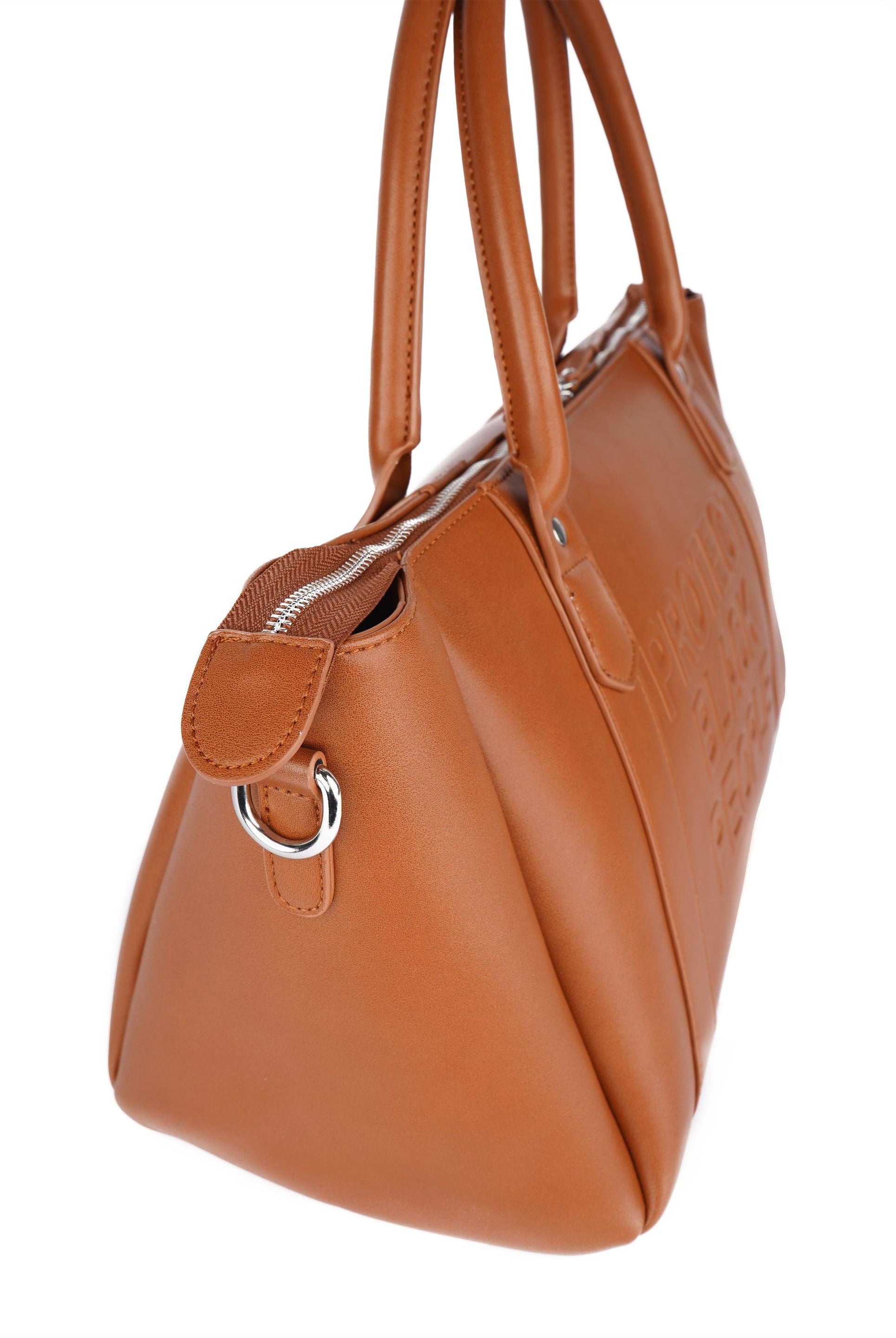 Brown faux leather duffle bag