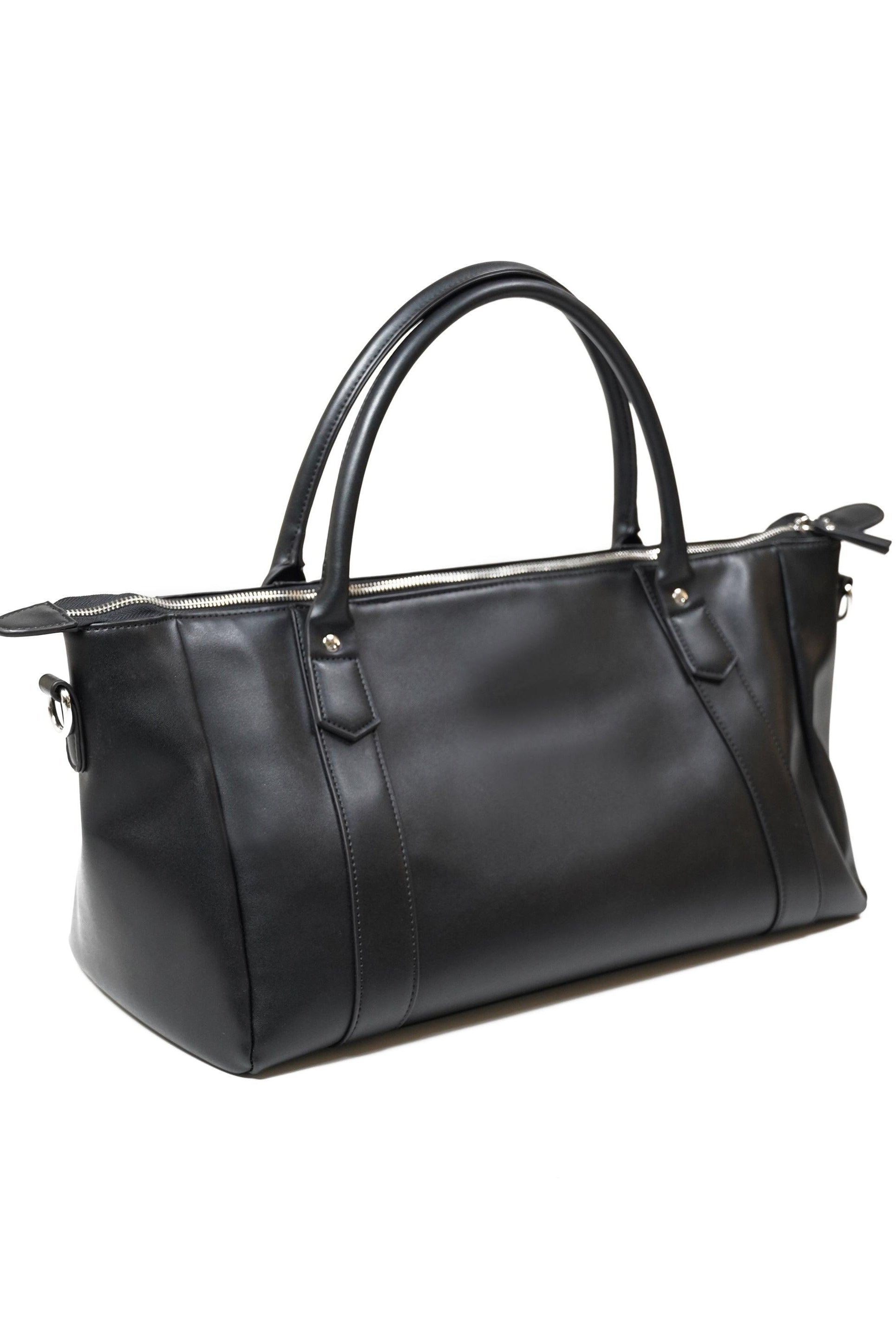 vegan leather black duffle bag