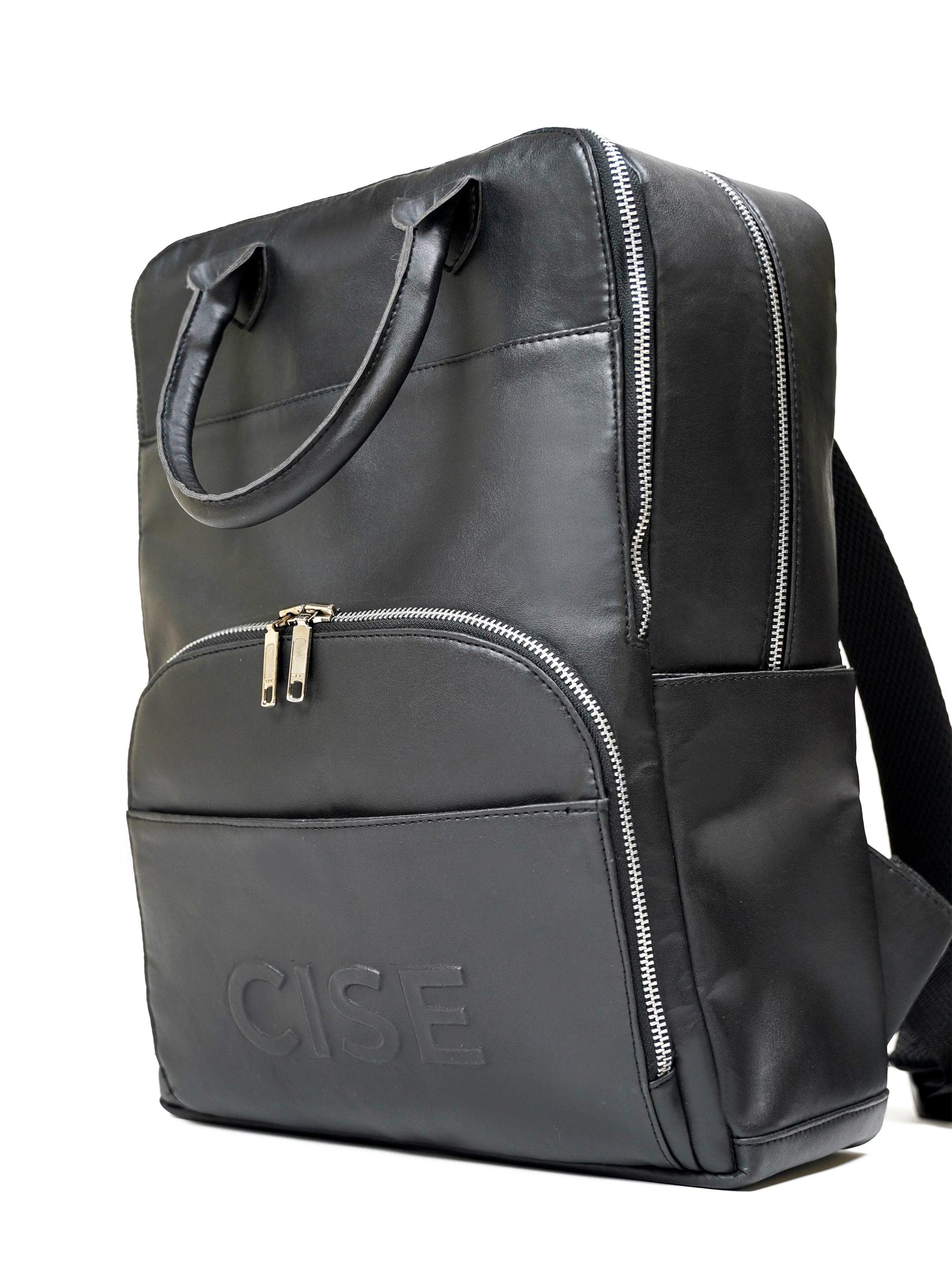 VEGAN BLACK LEATHER BACKPACK