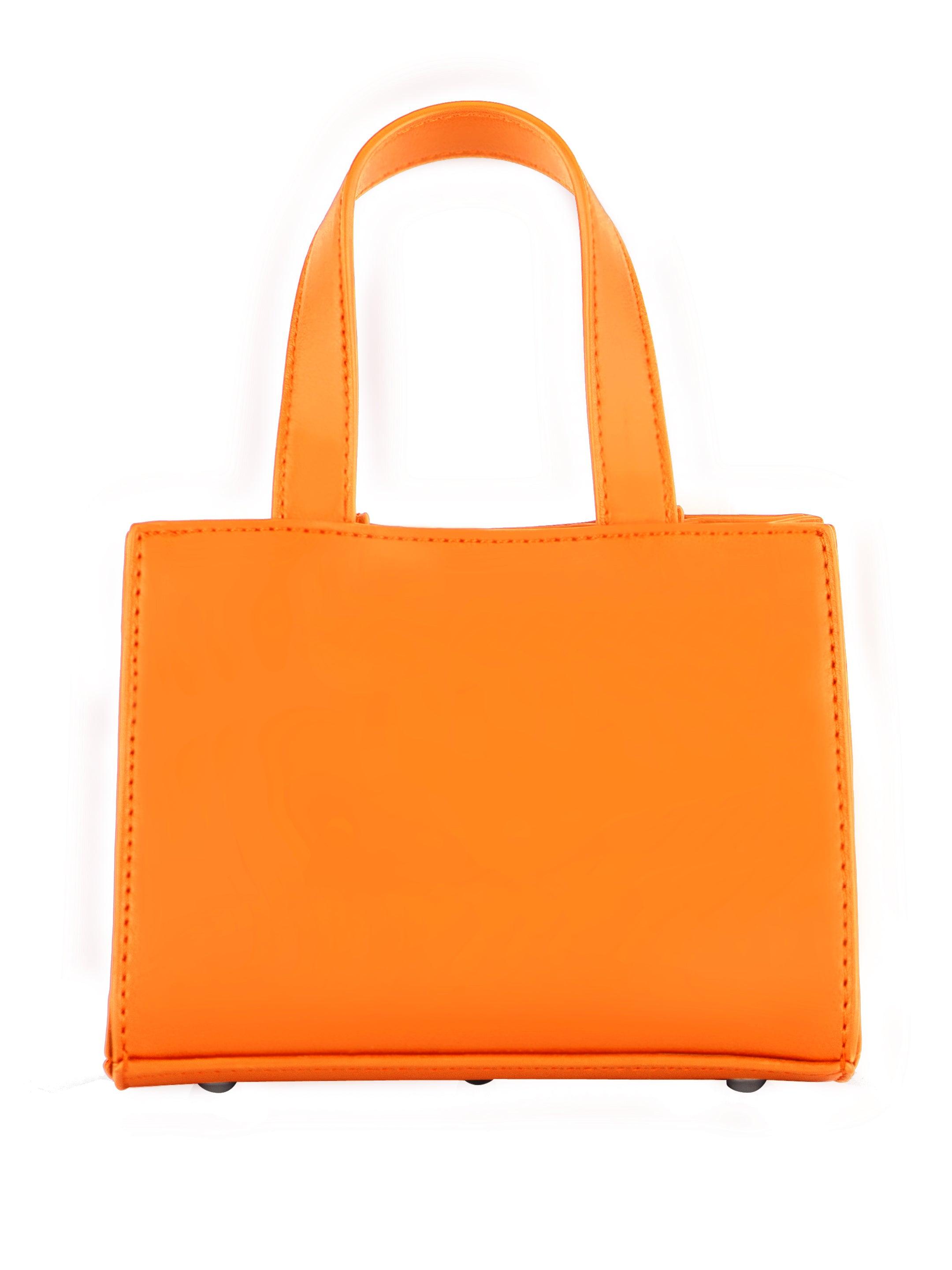 Orange-yellow Leather Mini tote bag with strap